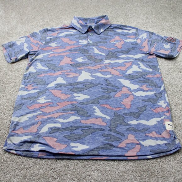 Puma Polo Shirt Mens Medium Pink/Blue Camo Reverse Print Golf S/S Pullover - Picture 2 of 14